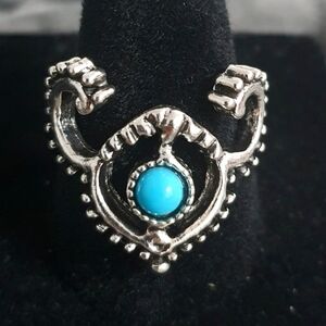 Silver and Turquoise Horned Ring